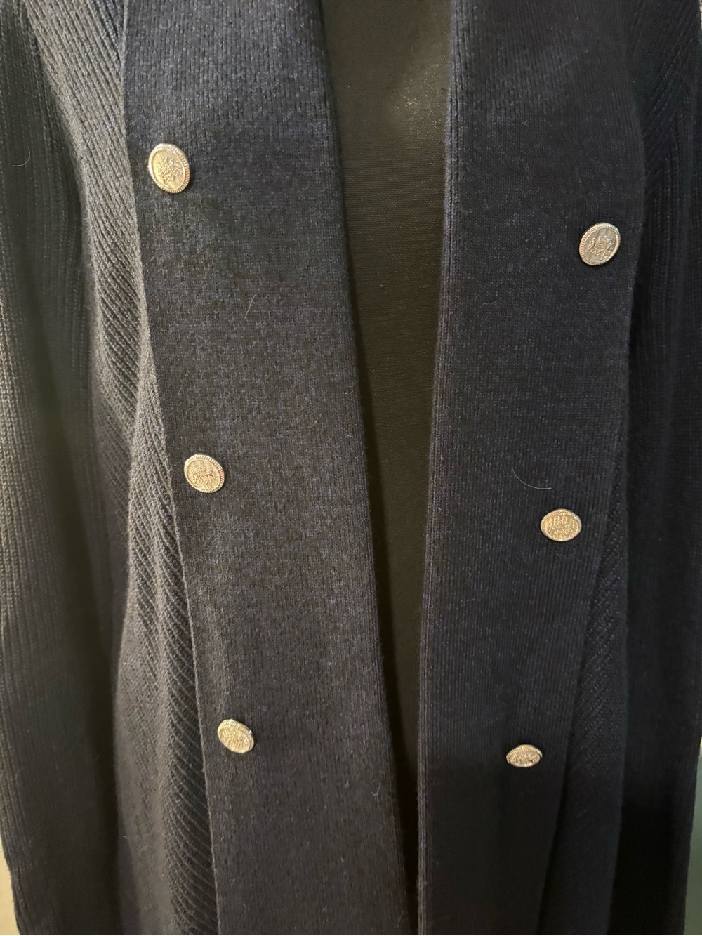 White House Black Market Navy Double-Breasted Knit Cardigan - Picture 2 of 4